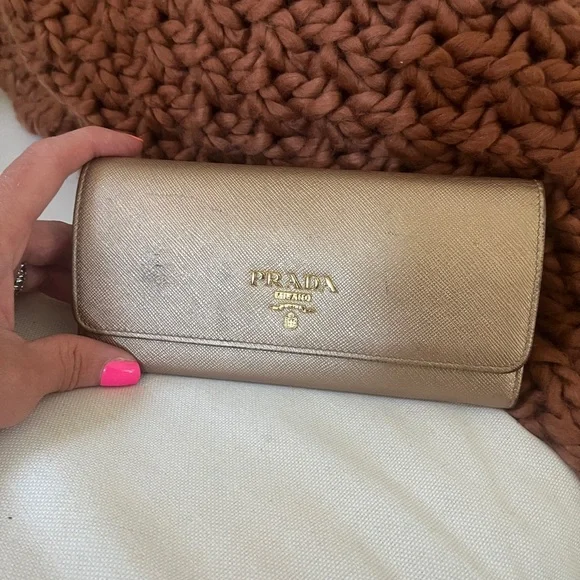 Prada | Bags | Prada Goldsilver Metallic Wallet | Poshmark display picture 1
